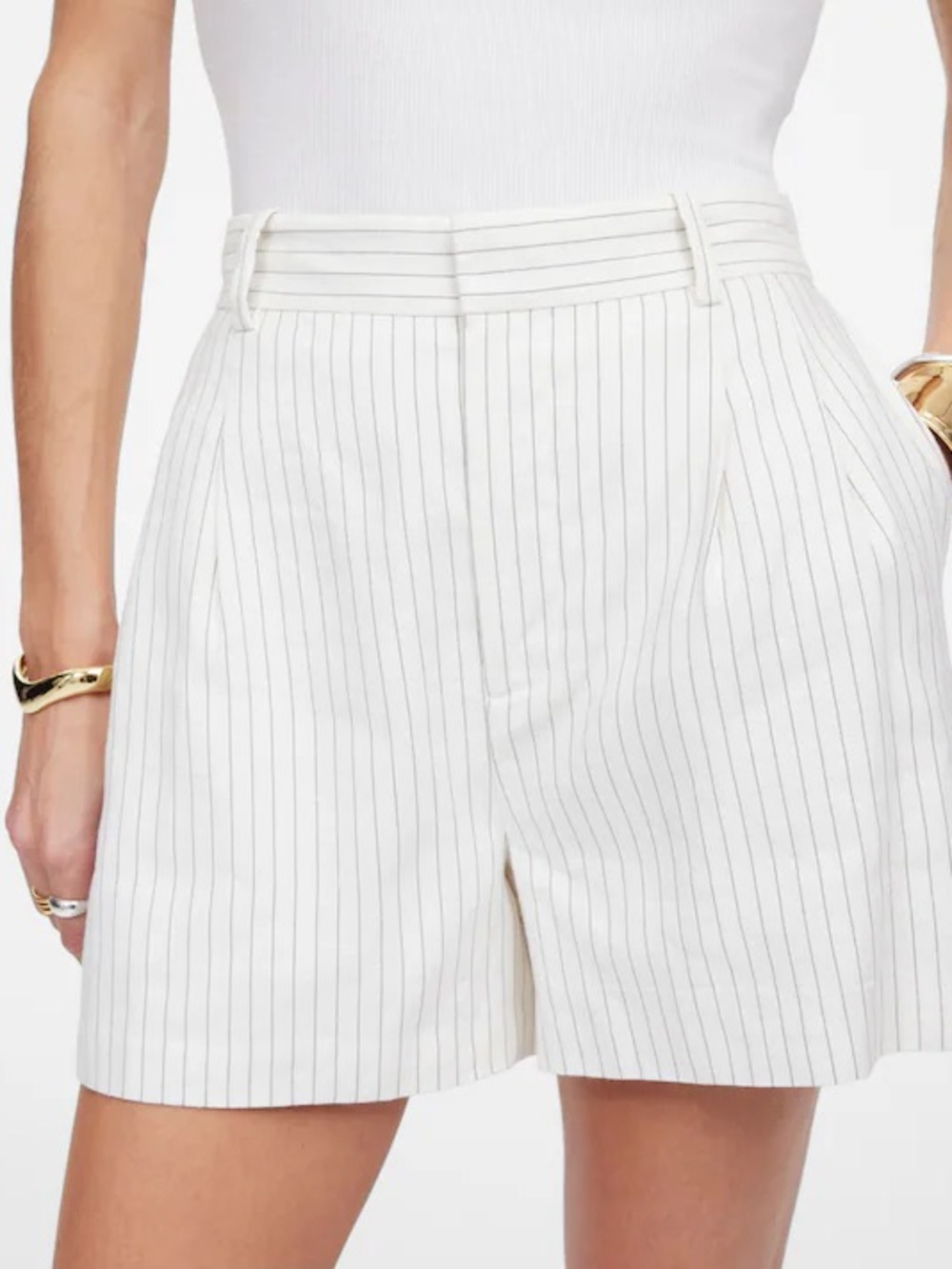 NWT Madewell Easy Pleated Trouser Shorts in Linen Blend 00 Ivory Black Pinstripe